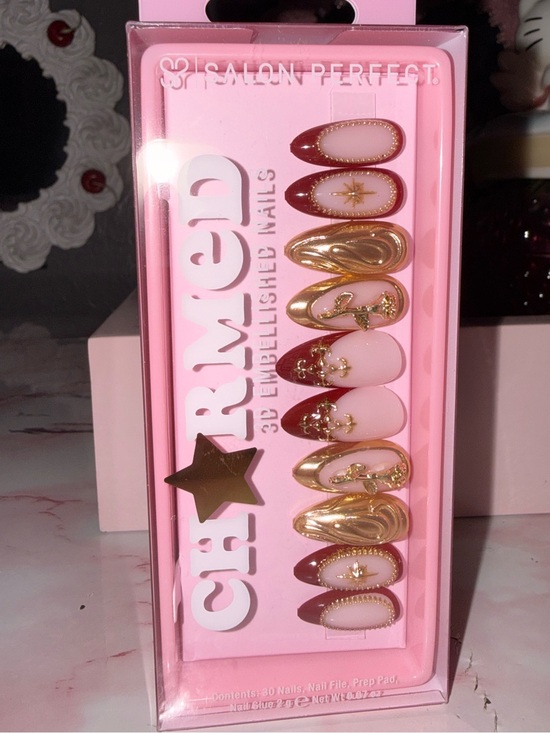 Nail Reformation Other - Charmed 3D Embellished Press-On Nails in Pink, Burgundy & Gold